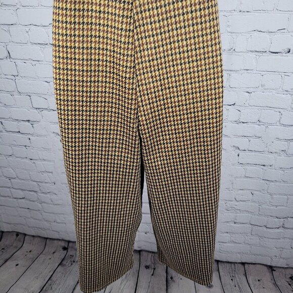 Zara Trafaluc Brown Yellow Houndstooth Square Neck Wide Leg Cropped Jumper Small - Picture 7 of 11